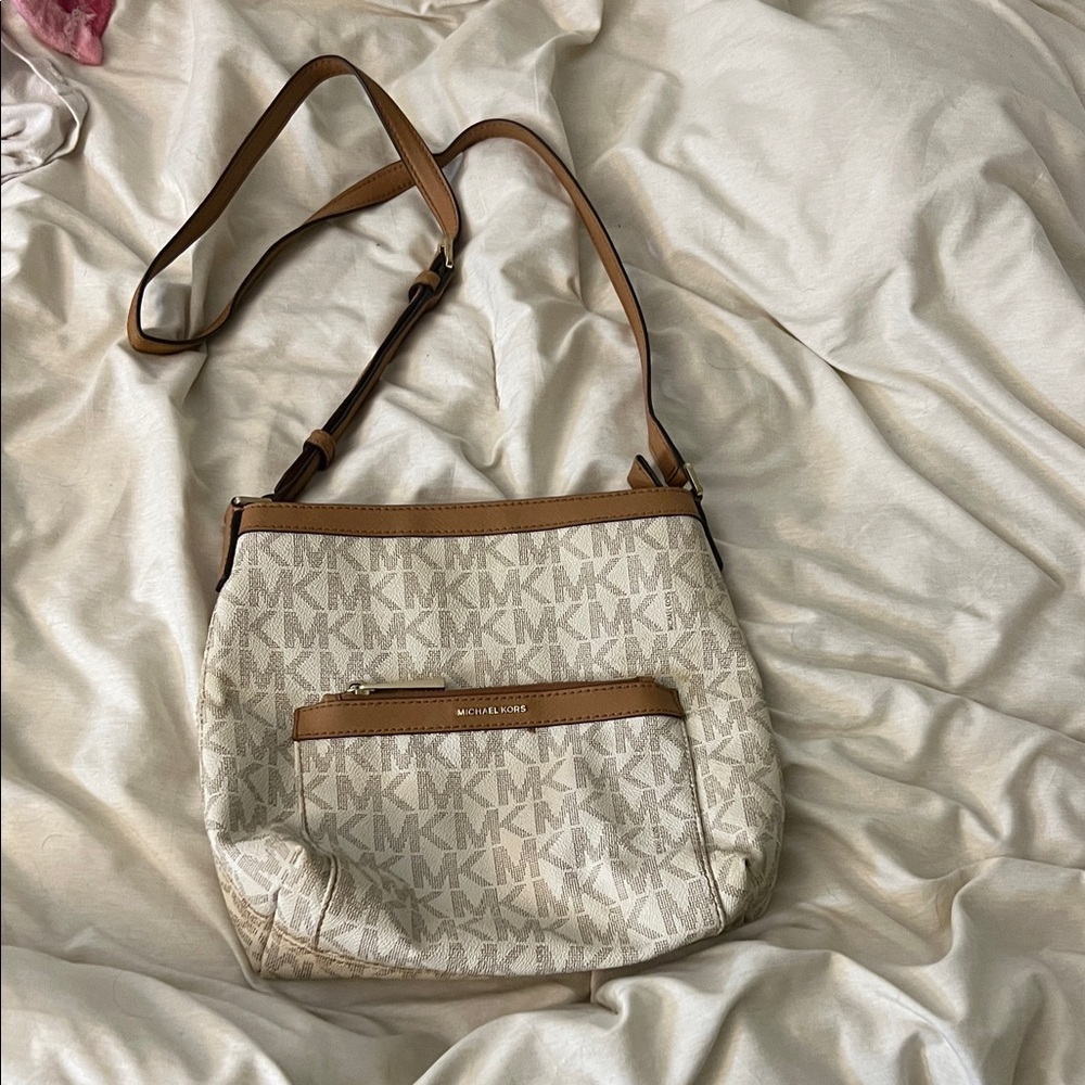 Michael Kors Beige and Brown Crossbody Bag
